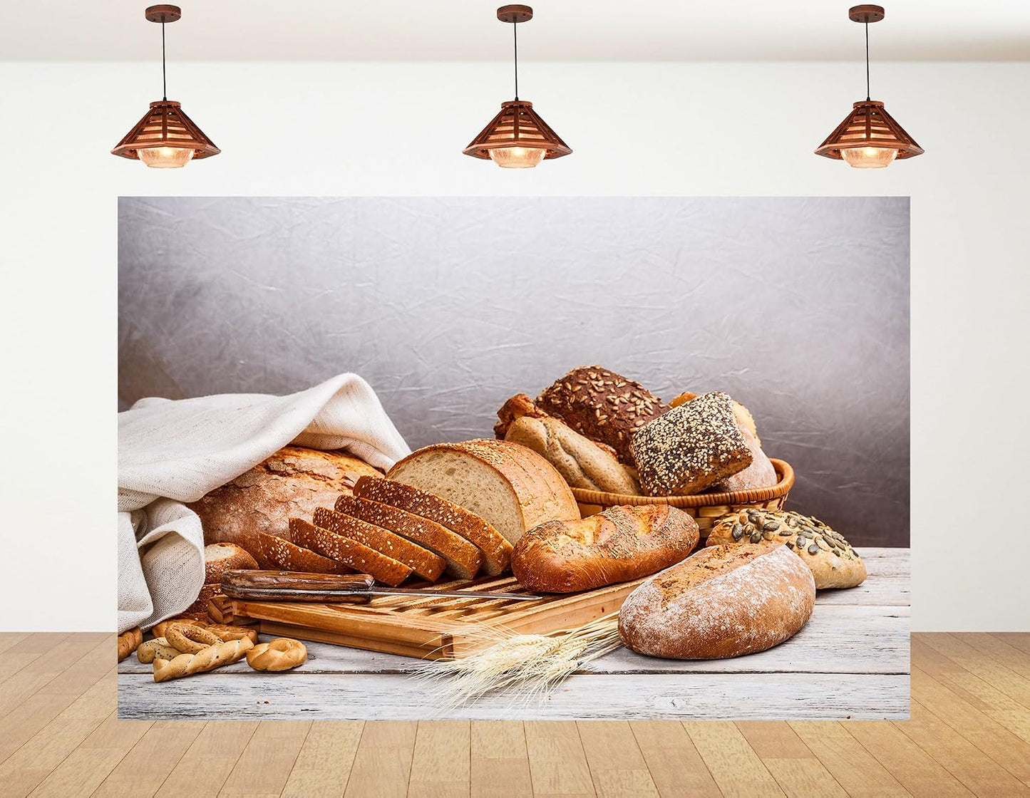 KeyWork 8x6ft Artisan Bread Assortment Backdrop Fresh Bakery Photography Background for Party Food Themed Gathering