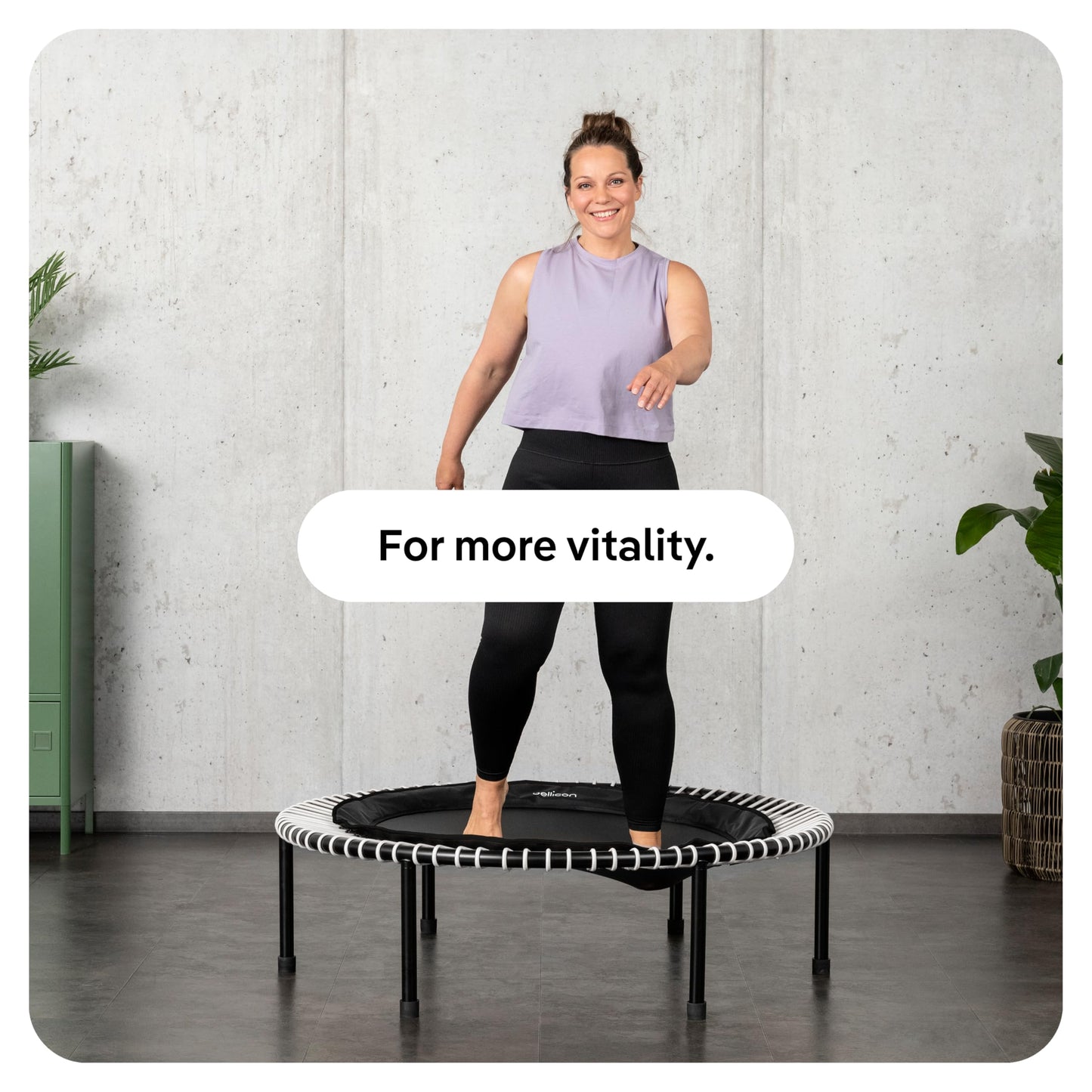bellicon Mini Trampoline 49'' (Black) | Bungee Suspension up to 260 lbs | Indoor Fitness Rebounder for Adults | Screw-in Legs