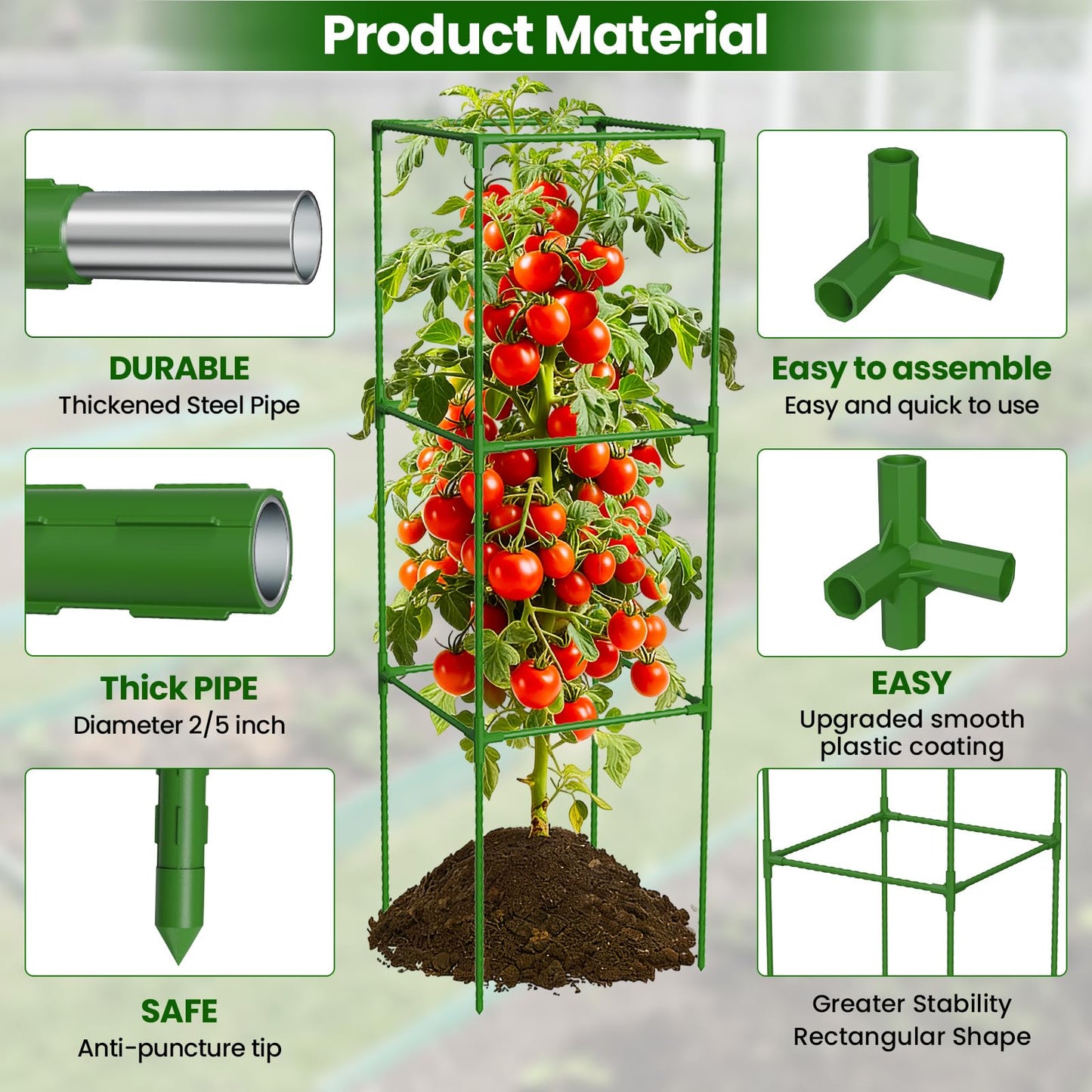 5 Pack Tomato Cages, 48'' Tall Tomato Plant Stakes Support for Raised Garden Bed Tomato, Square Trellis Cages for Garden Climbing Vegetables Flowers Fruits
