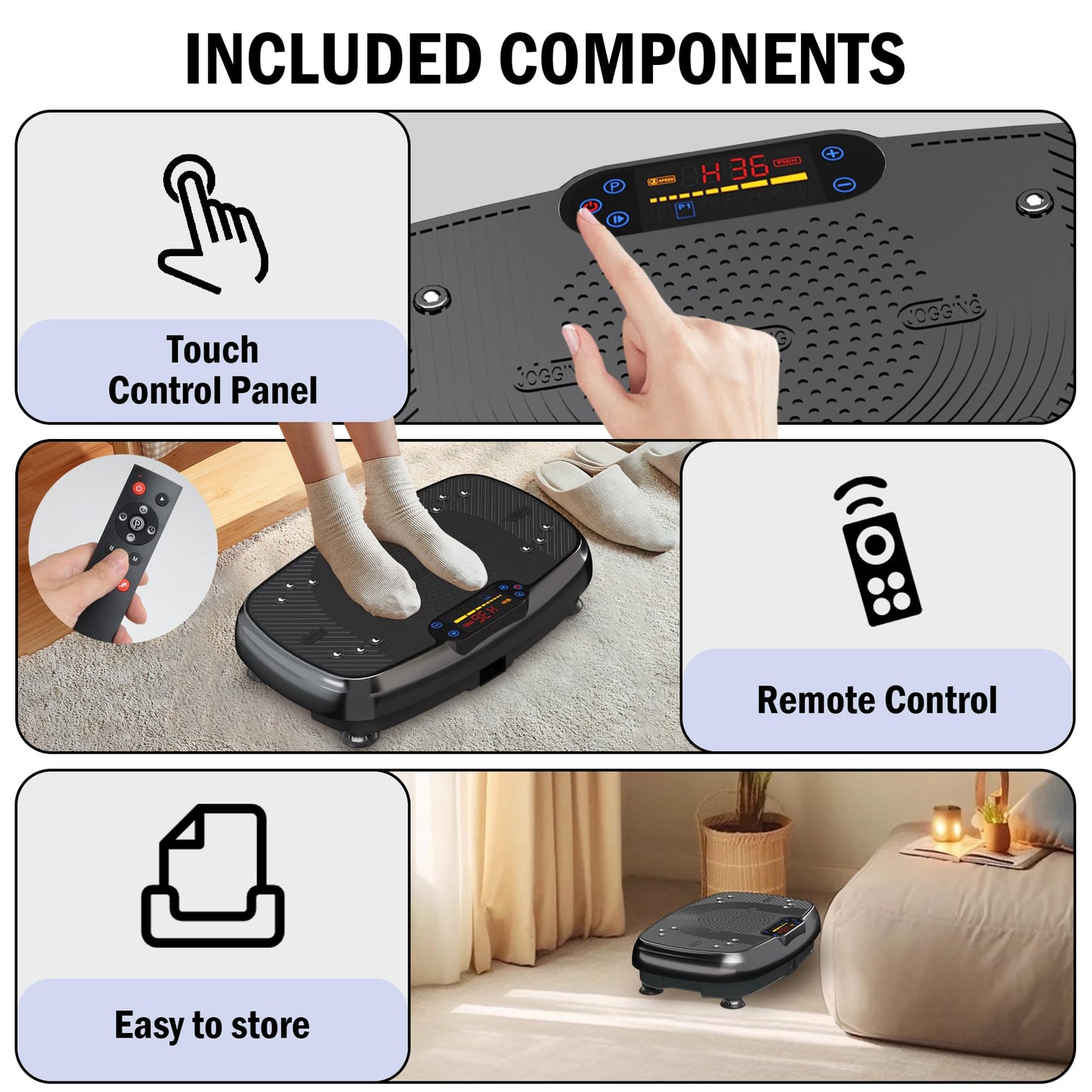 Vibration Plate Exercise Machine Home Fitness Vibrate Stand Shake Board 330 Lbs Capacity Whole Body Workout Shake Board Sport Gym with Fitness Loops & Resistance Bands Weight Loss Gifts for Women Men