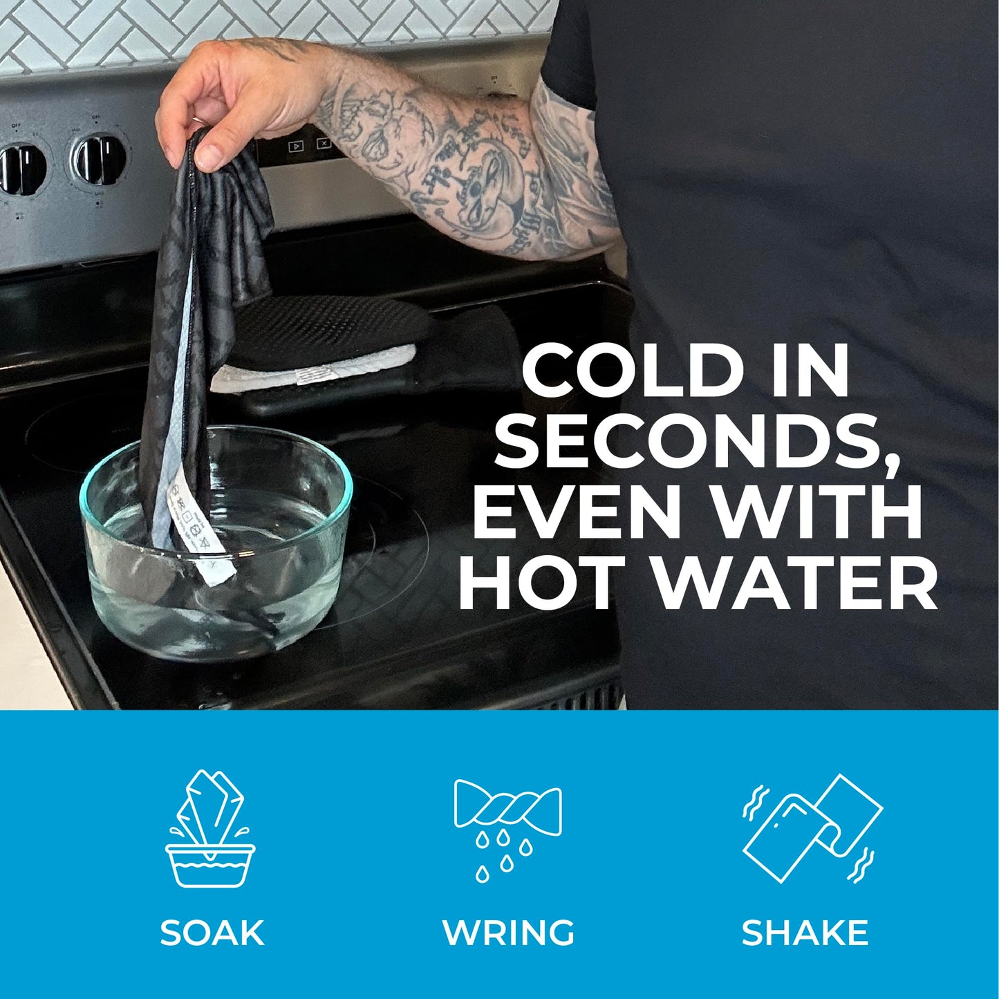 SHAKEitCOOL Extended Size Cooling Towel – Be Cool in Style - Heat Relief, Soft, Lightweight, Sun Protection, Easy Clean - Perfect for Biking, Hiking, Running, Yoga, Golf, Gardening - Carbon Fiber M