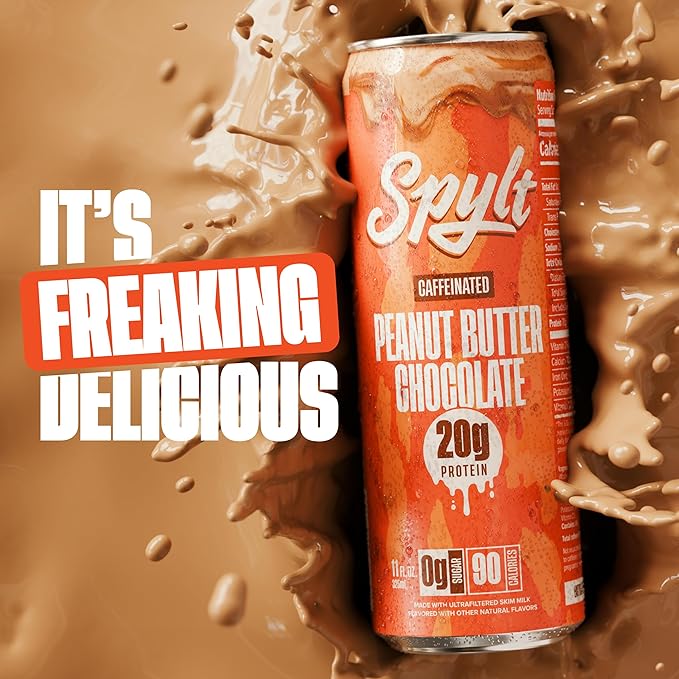 High Protein Peanut Butter Chocolate Milk with 60mg Caffeine & 20g Protein - 90 Calories, Ready to Drink, Sugar Free, Lactose Free Milk, Perfect for Workout Recovery & Afternoon Pick Me Up - 12 Count