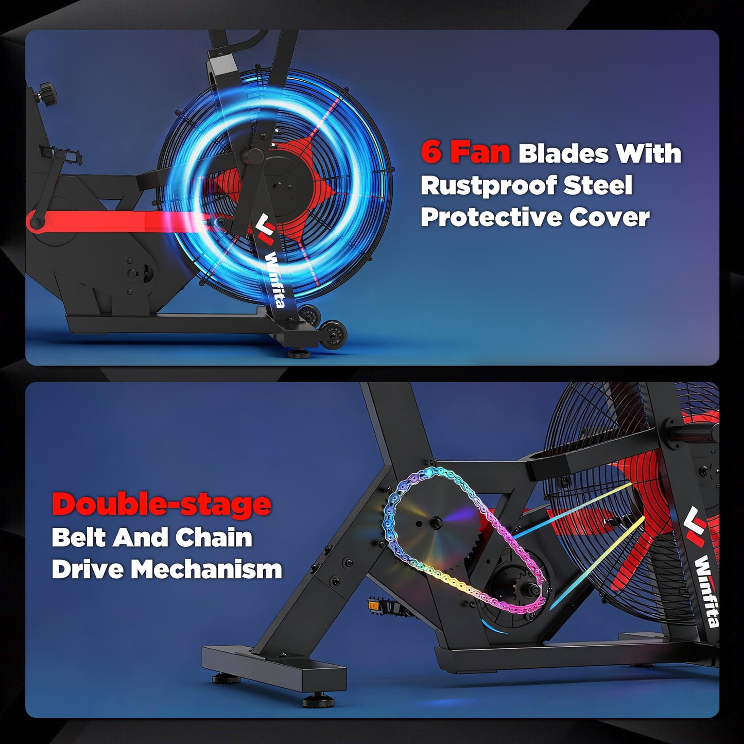 Winfita Exercise Bike,Premium Smart Air Resistance Fan Bike,Featuring Air Bike with Dual-Layer Drive System,Equipped with App Connectivity and Customizable Display,Ideal for Home Cardio Workouts