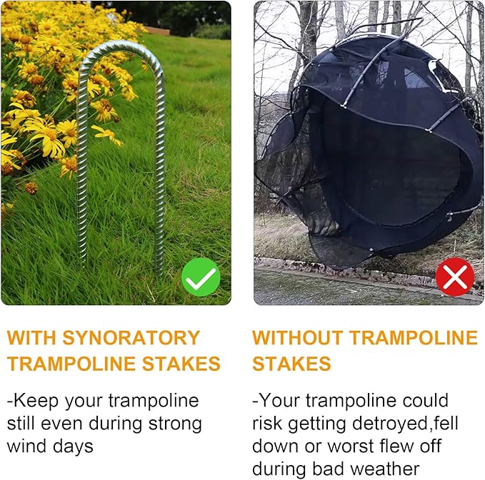 Trampolines Wind Stakes Heavy Duty U Type Sharp Ends 12inch Safety Ground Anchor Galvanized Steel for Soccer Goals, Camping Tents and Huge Garden Decoration (Trampoline Stakes 4pcs)