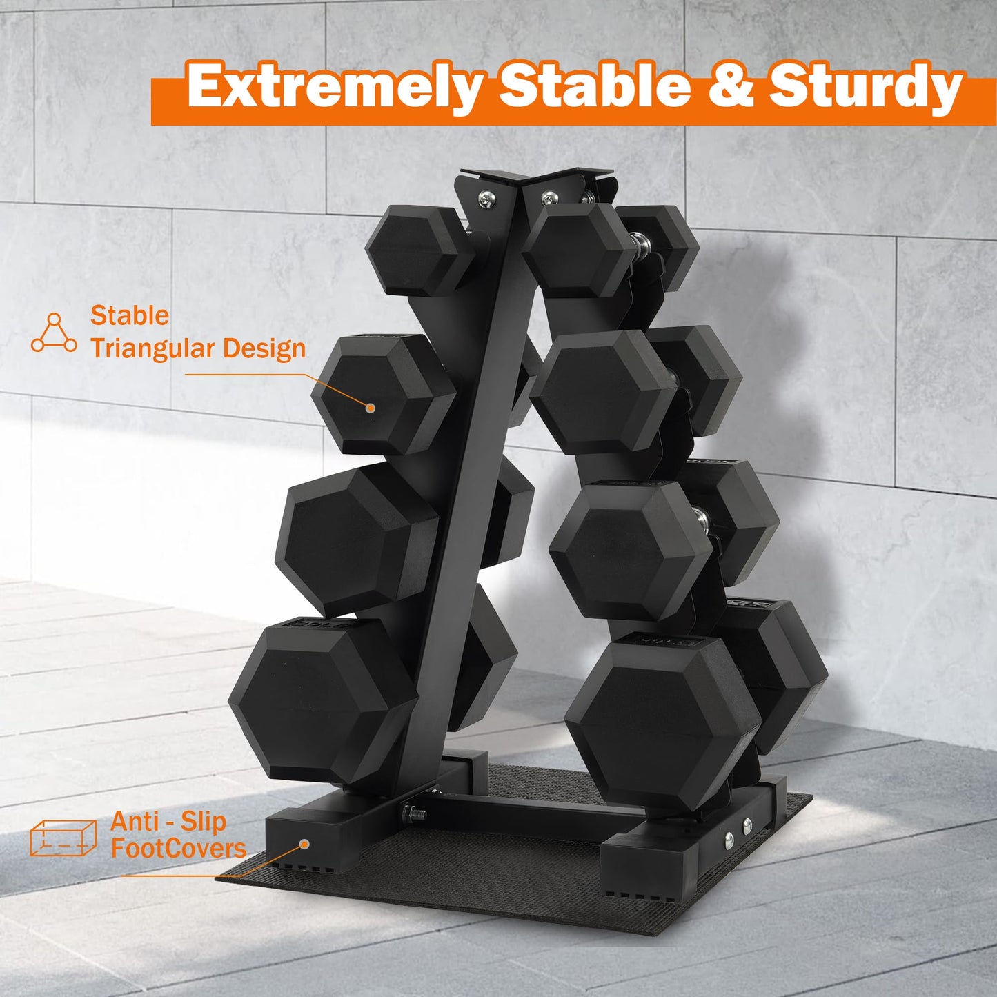Fitvids 100LB Rubber Coated Hex Dumbbell Weight Set with Storage Rack, 5-20LB Free Weights with Anti-Slip Handle for Home Gym