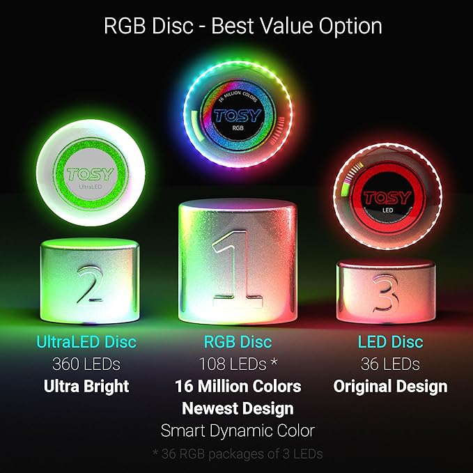 TOSY Bundle of 3-2X Red + Blue - Flying Disc 36 LEDs, Super Bright, Smart Modes, Auto Light Up, Rechargeable, Cool Fun Christmas, Birthday & Camping Gift for Men/Boys/Teens/Kids, 175g Frisbee