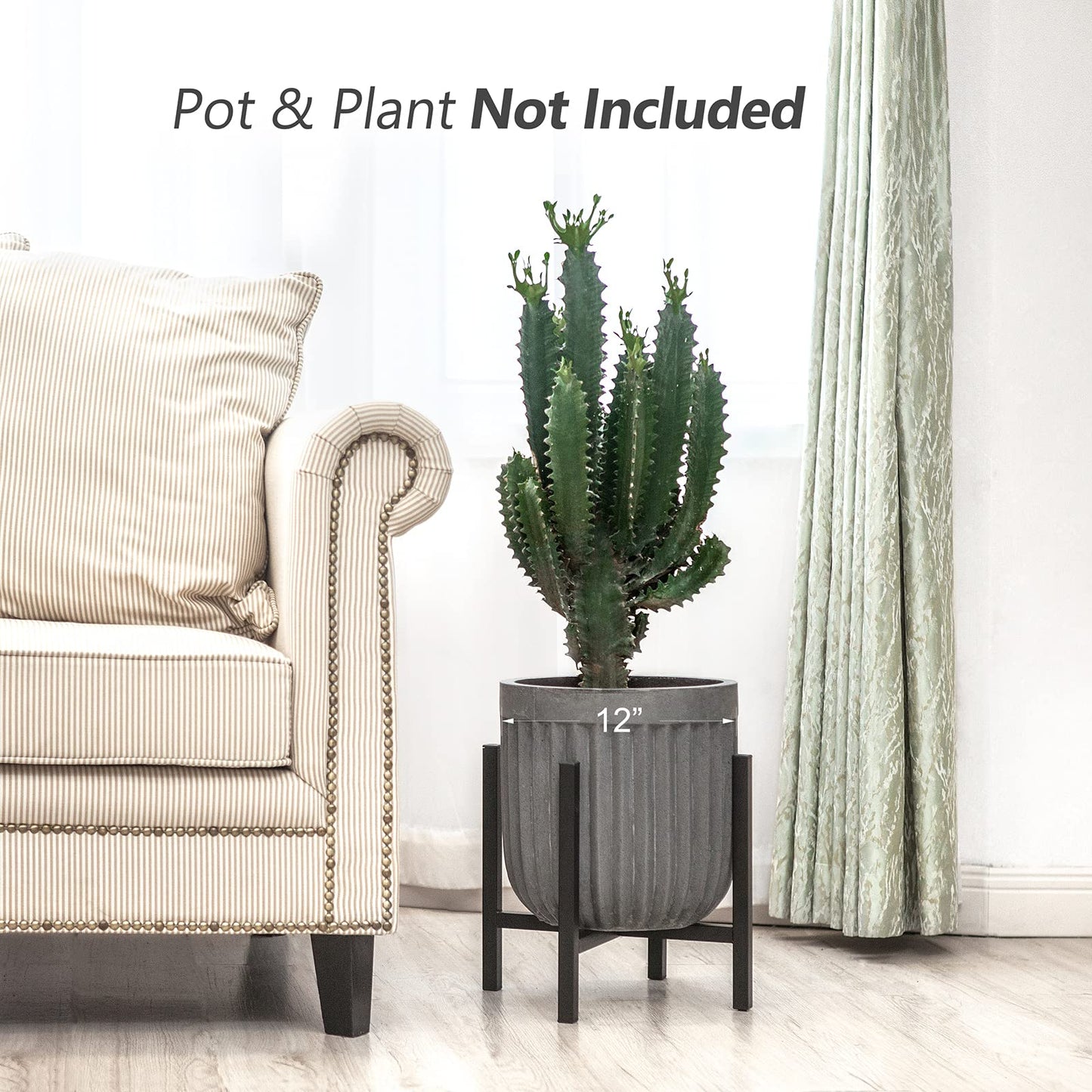 Mkono Mid Century Modern Tall Metal Indoor Plant Stand - Fits Up to 12 Inch Planter, Black