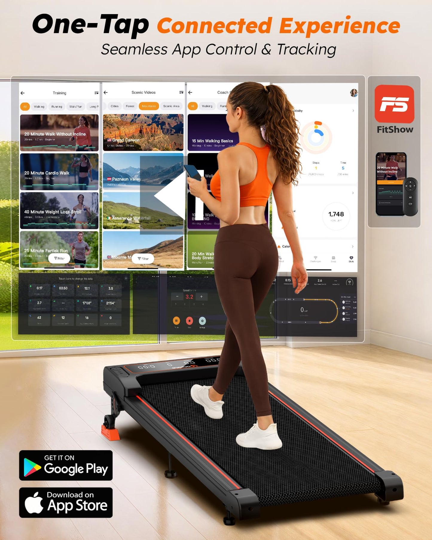 Walking Pad with Incline 9% & Decline -4% 5 Level, Under Desk Treadmill for Home, Quiet BLDC EvoDrive, Full Metrics Large Display, NeoFloat Quad Cushioning, Portable Compact for Small Spaces Orange