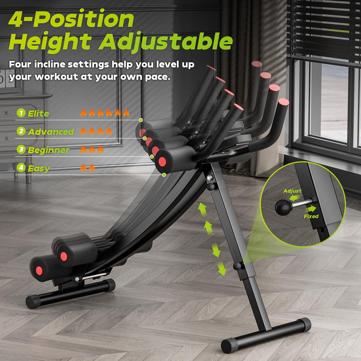 BODY RHYTHM Dual-Track Ab Machine with 4 Adjustable Heights, Foldable Core & Abdominal Exercise Machine, Total AB Workout Equipment for Home Gym, Ab Women Exercise Fitnes Trainer. (Black)
