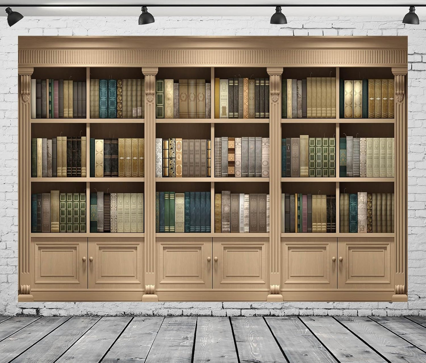 BELECO 8x6ft Fabric Vintage Wooden Bookshelf Backdrop Library Study Living Room Bookcase Books Background for Video
