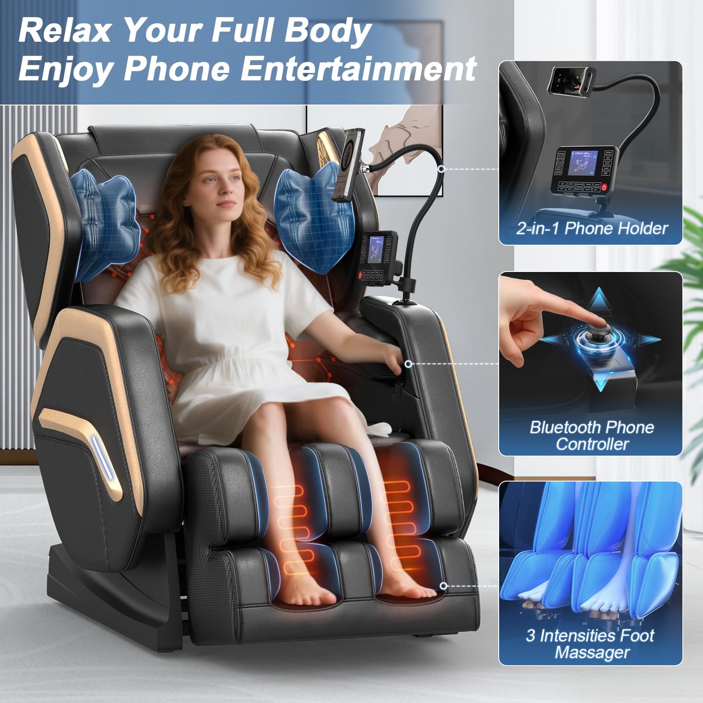 NAGLIFOR Massage Chair Full Body, Zero Gravity Massage Chair 2026 for Back Fatigue with 10 Fixed Rollers, Heating, Airbags, Phone Controller, Bluetooth Speaker, Nightlights for Living Room, Bedroom