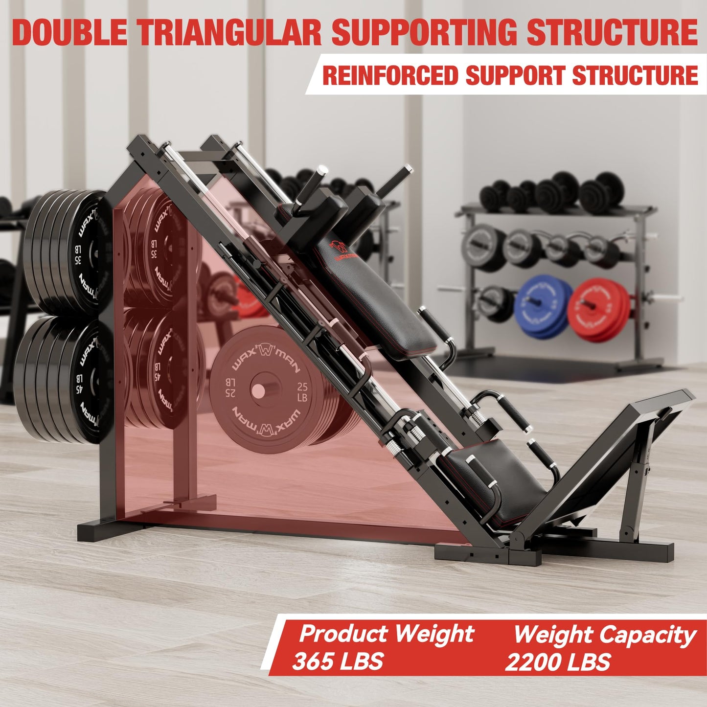 Waxman Leg Press Hack Squat Machine Combo, 2-in-1Leg Exercise Machine with Linear Bearing, Special for Lower Body with Weight Storage for Quads, Hamstring