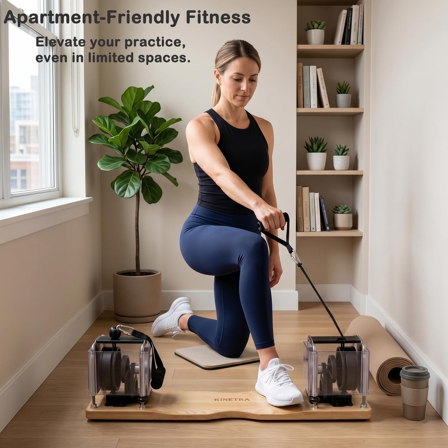 KINETRA Portable Pilates Reformer Alternative – Adjustable Resistance Bar System for Full-Body Core, Legs & Glutes Training | Pilates Machine for Strength, Posture & Flexibility