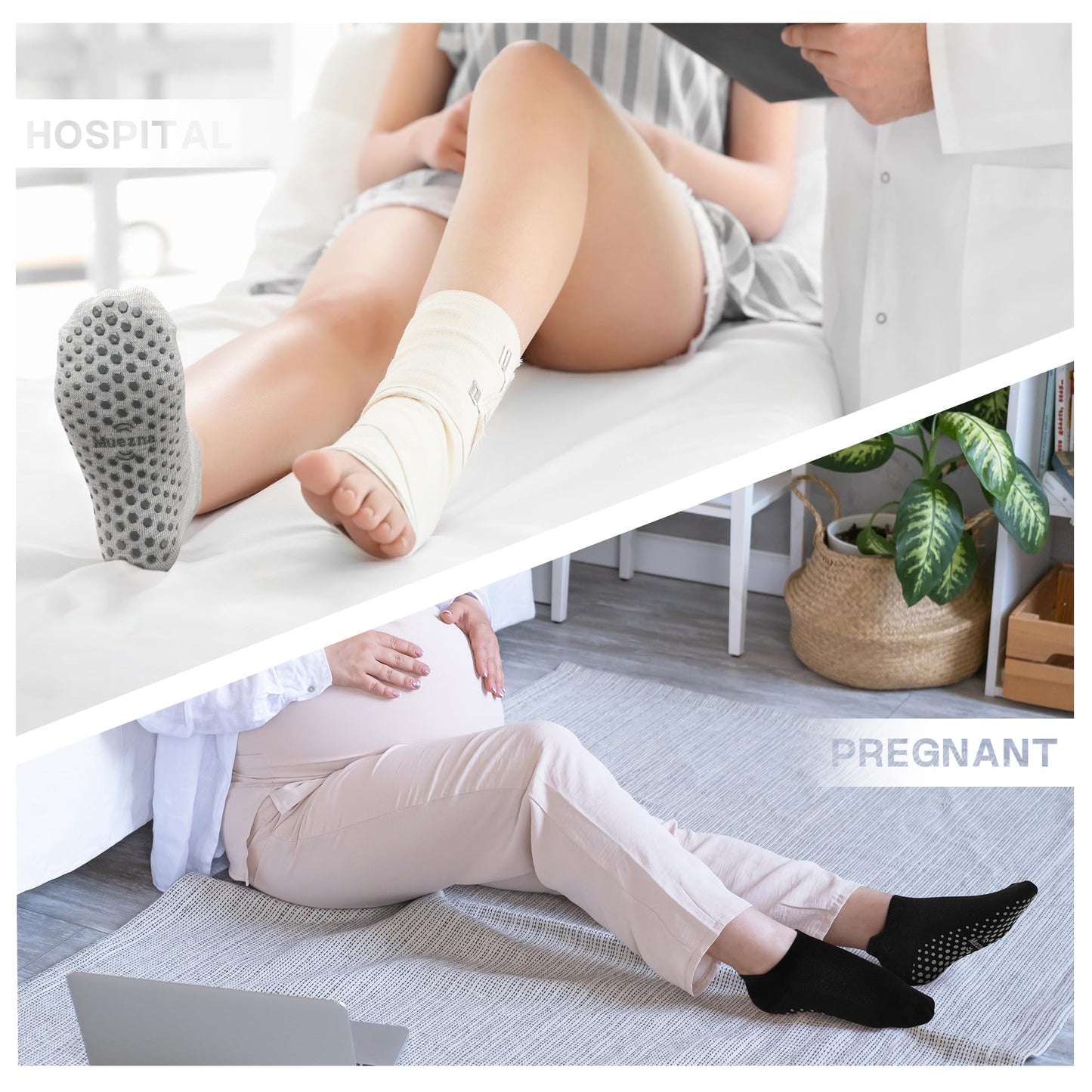 Muezna 6 Pairs Pilates Grip Socks for Women, Non Slip Yoga Socks with Grips, Grippy Socks for Barre, and Hospital
