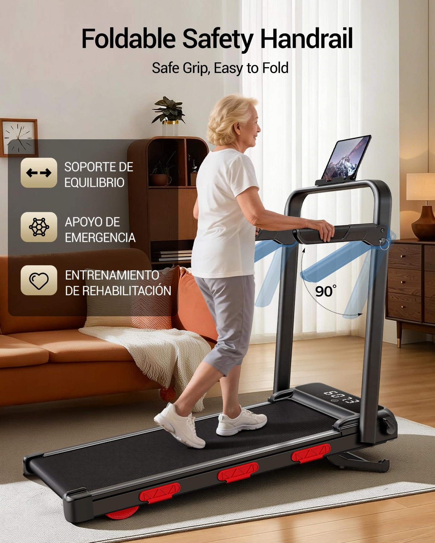 15% Auto Incline Walking Pad Treadmill with 12-Level, Under Desk Treadmill with Handles, Portable Treadmills for Home Small, 43‌″ High Armrests