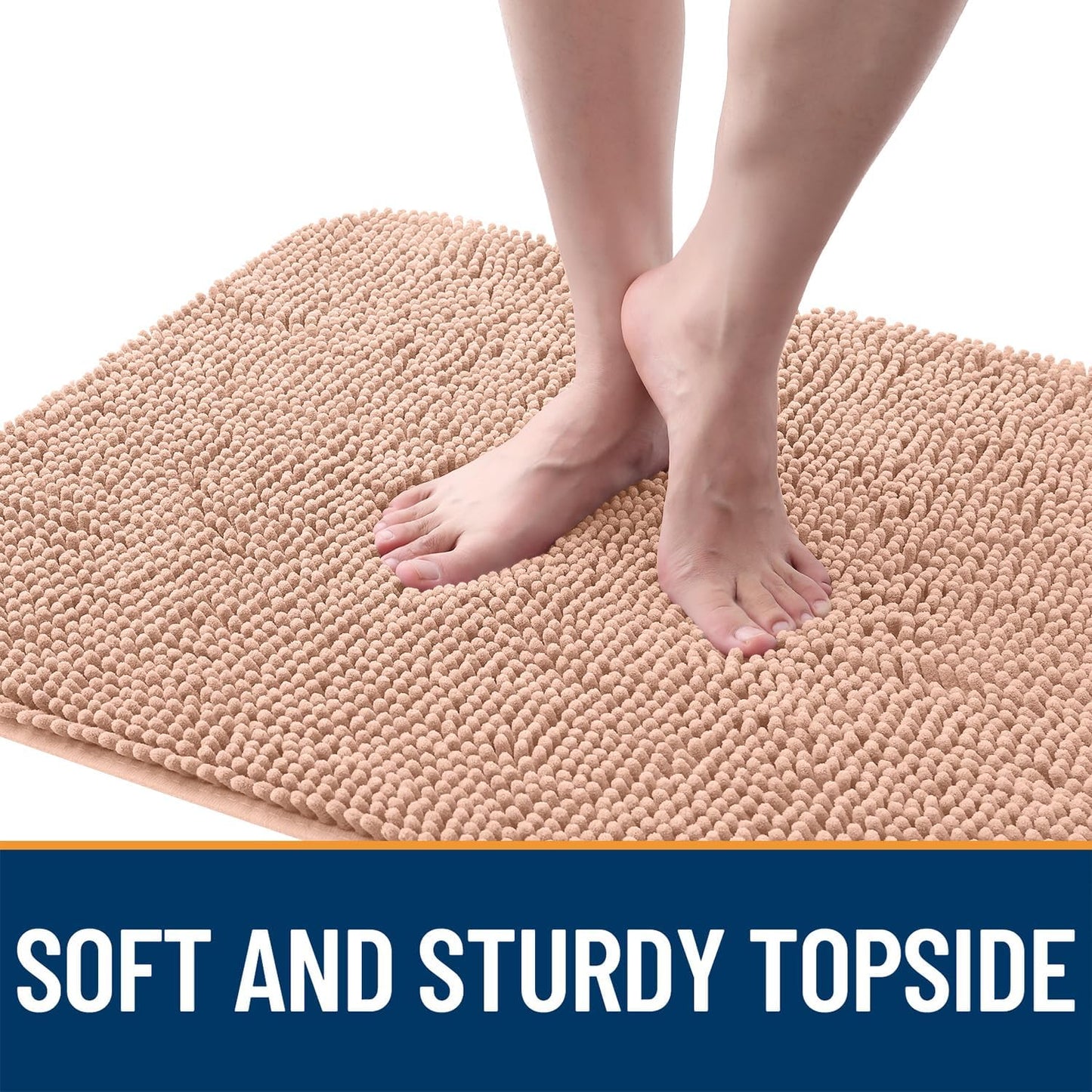 OLANLY Dog Door Mat - Absorbent Non-Slip Chenille for Muddy Paws | 40x24 Inches, Quick Dry, Peach