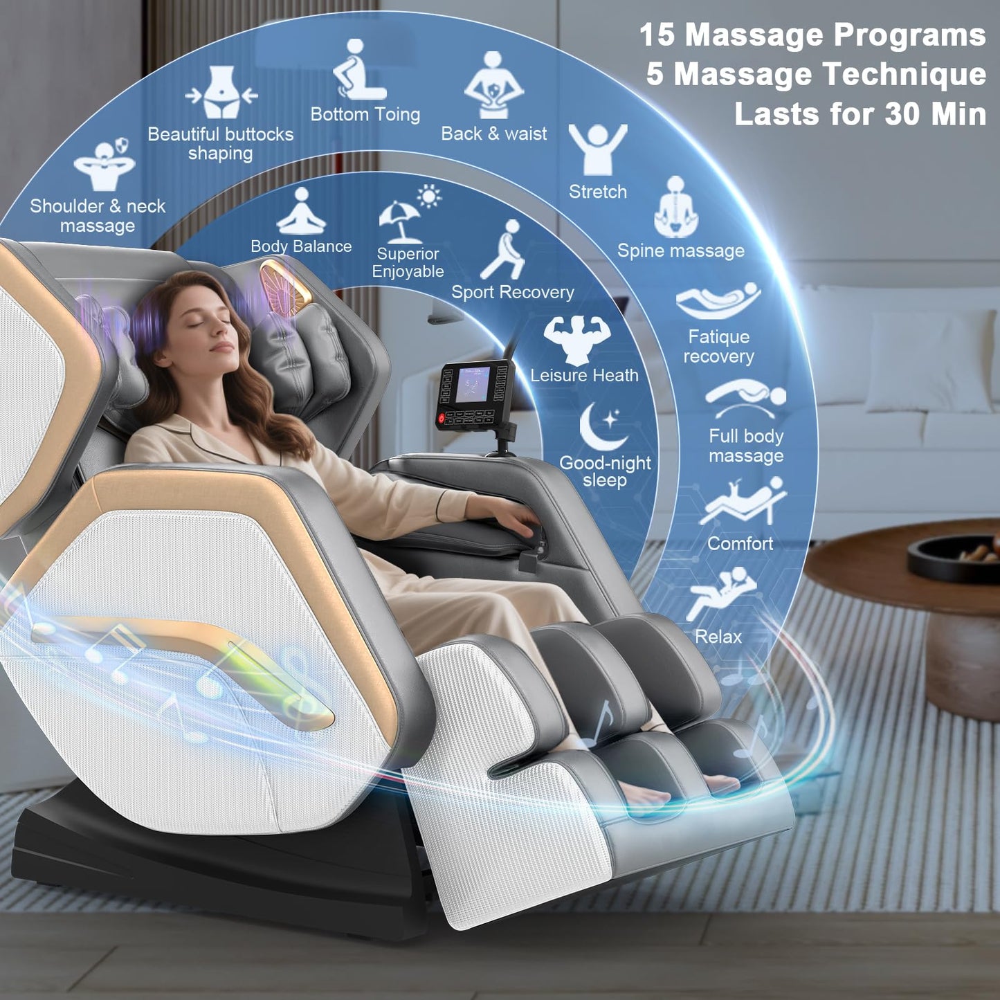 NAGLIFOR Massage Chair Full Body, Zero Gravity Massage Chair 2026 for Back Fatigue with 10 Fixed Rollers, Heating, Airbags, Phone Controller, Bluetooth Speaker, Nightlights for Living Room, Bedroom