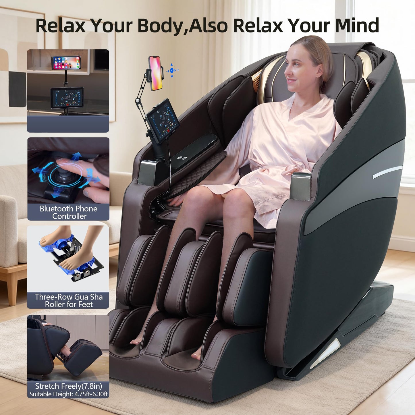 Vosaky Massage Chair Full Body Recliner with Heat Zero Gravity 57'' SL Track Shiatsu Massage Chair for Home Office with AI Voice, 7" Touch Screen, Wireless Charging,Neck & Shoulder Relief