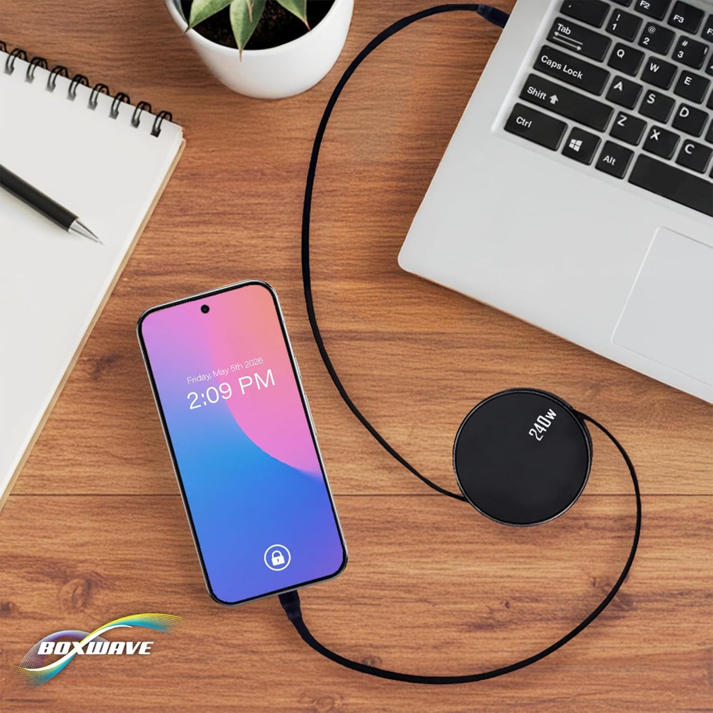BoxWave MP3 (4 (240W), 240W Cable Compatible with MYMAHDI Player in) - PD miniSync Retractable PD Portable USB Type-C