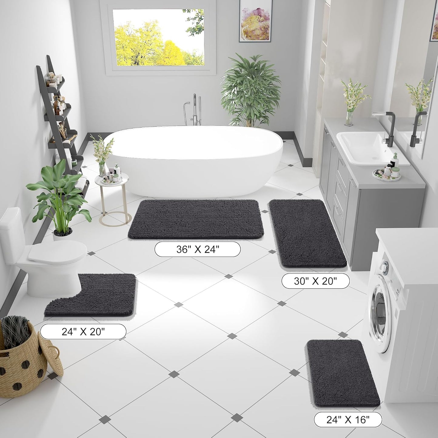 OLANLY Large Bathroom Rugs - Extra Soft Chenille Bath Mats | Quick Dry & Machine Washable, Dark Grey 59x35