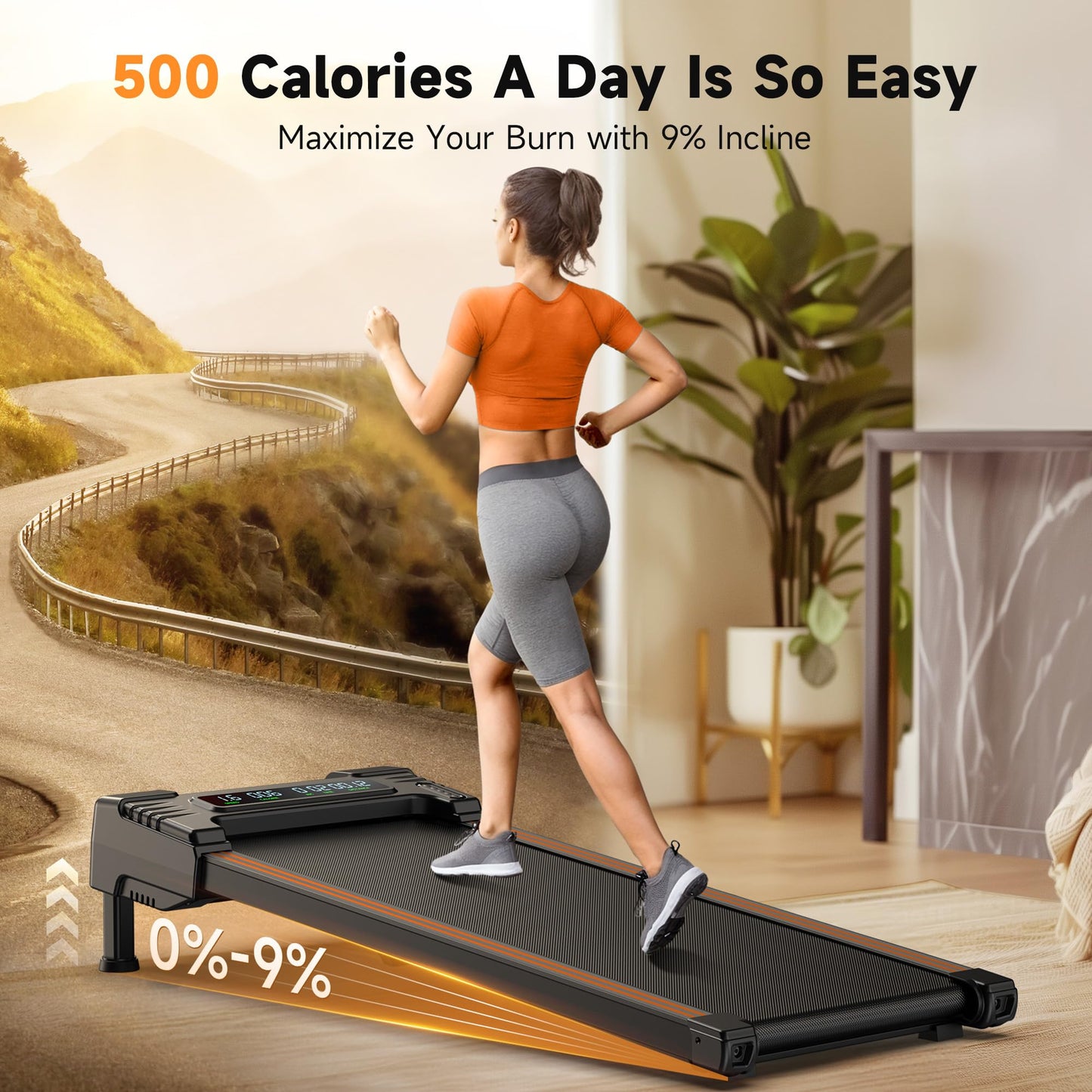 Walking Pad Treadmill with 9% 4-Level Auto Incline, Treadmills for Home 300LBS Capacity, Compact Treadmills for Home Small/Office