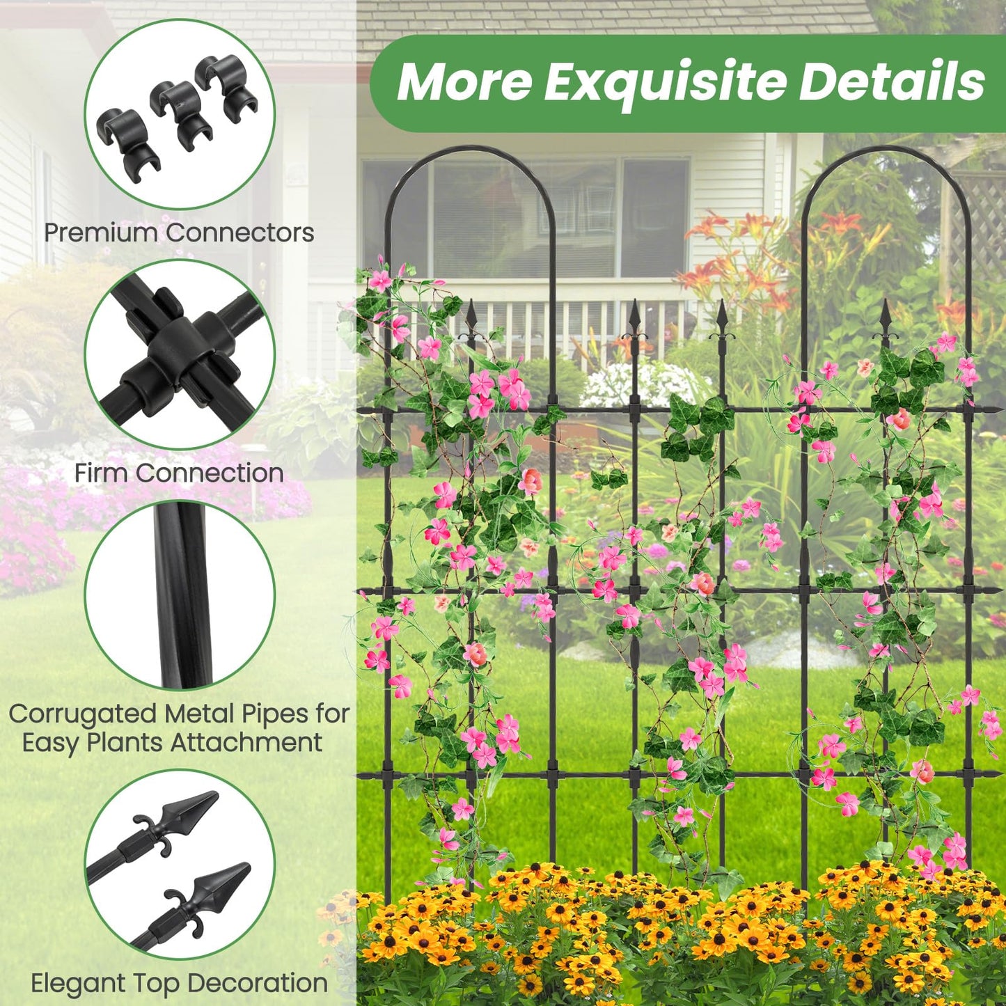 Giantex Outdoor Garden Trellis for for Climbing Plants, 73” Tall Trellis w/Rustproof PE Coated Metal Pipes, Garden Fence for Vine Cucumber Tomato Flower Clematis Roses, Outdoor Patio Lawn Decor