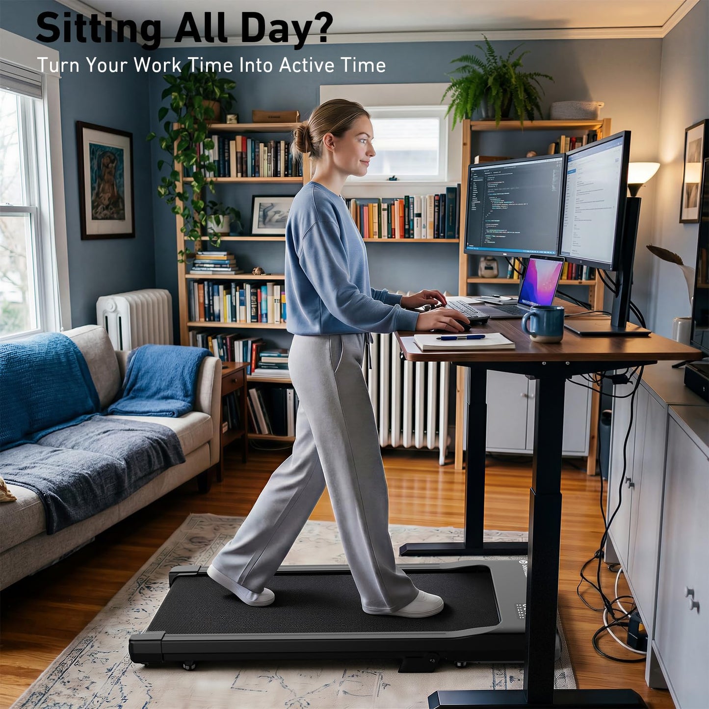 DeerRun 6% Incline Walking Pad, 2.5HP Quiet Under Desk Treadmill with 300lbs Capacity, 3.8MPH, App & Remote Control, Walking Pad Treadmills for Home Office & Small Spaces