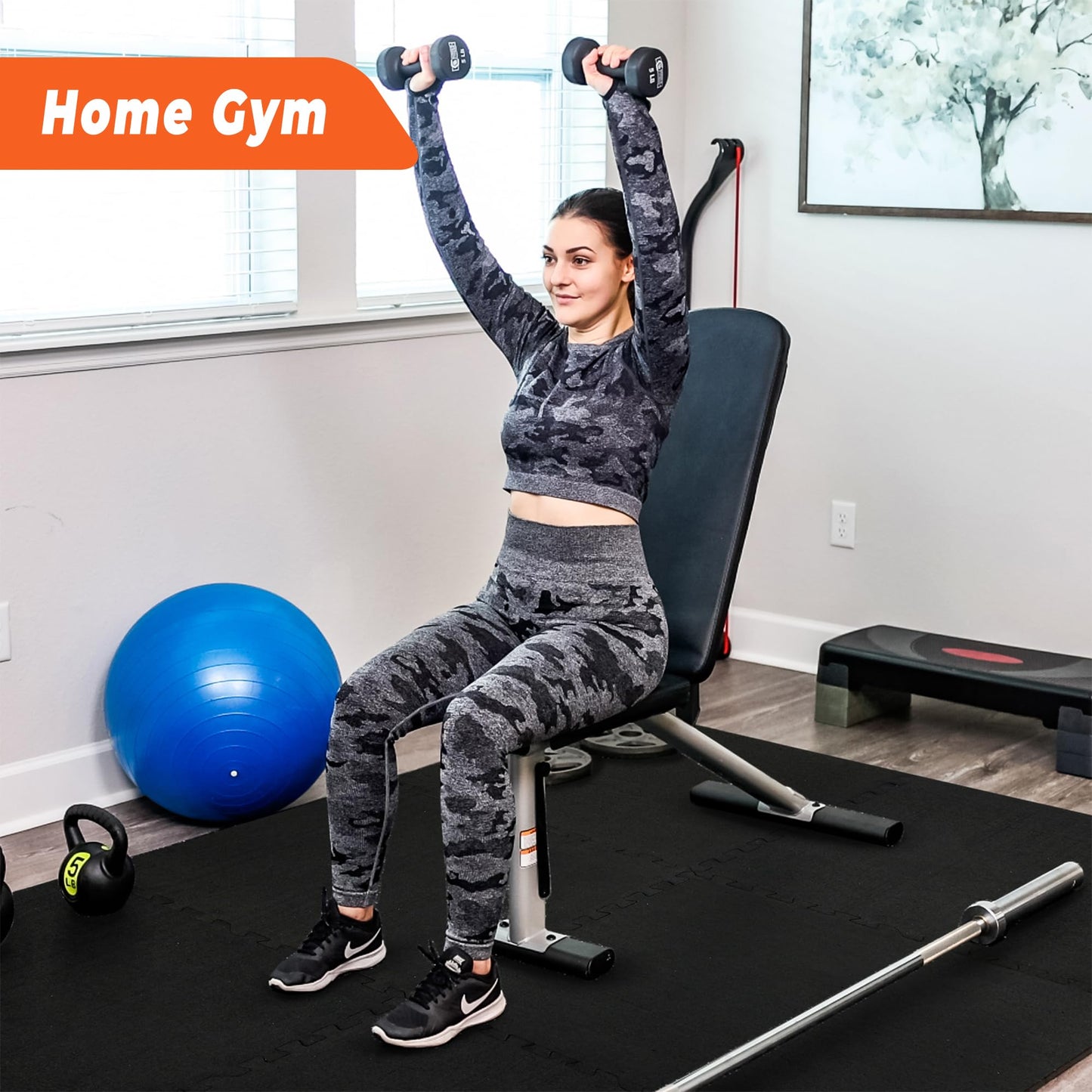 SUPERJARE 0.4'' Thick 6 Pcs 24 Sq Ft Rubber Top Exercise Equipment Mats, High Density EVA Foam Mats with Rubber Top, Interlocking Gym Flooring for Home Gym, Protective Workout Mat, Black