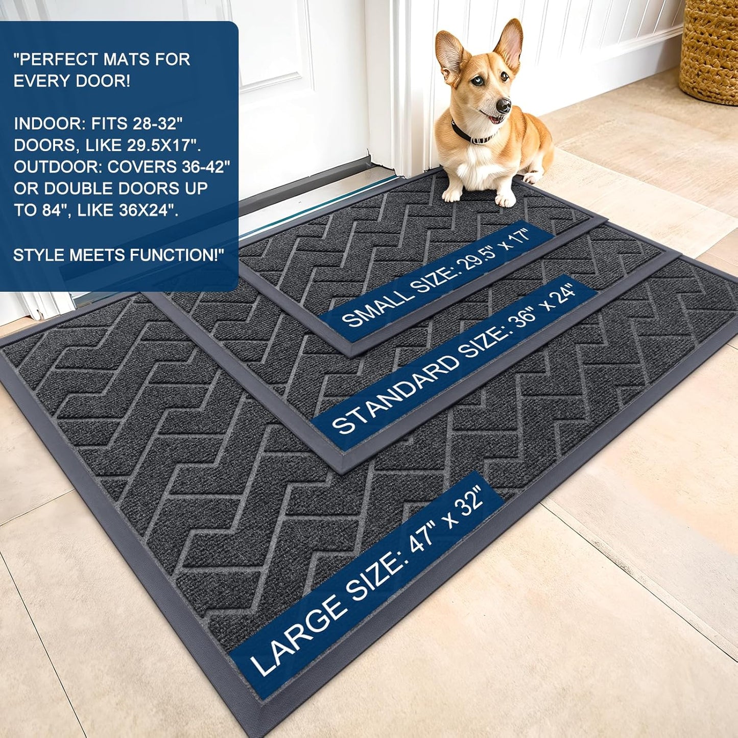 OLANLY Waterproof Front Door Mat - All-Season Indoor Outdoor Doormat | Sturdy Natural Rubber, Grey (59x35)
