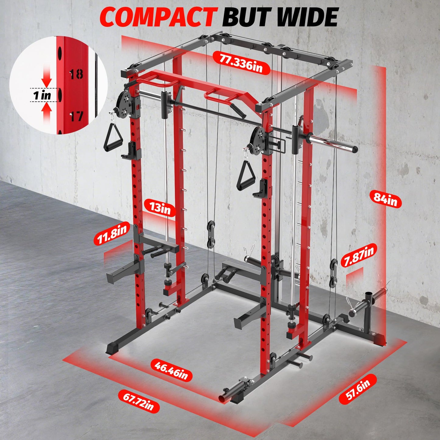 Garvee Power Cage, Smith Machine Squat Rack, Heavy Duty Power Rack for Home Gym with Pulley System, Dip Bar, LAT Pulldown, Multifunctional Squat Rack for Home Gym