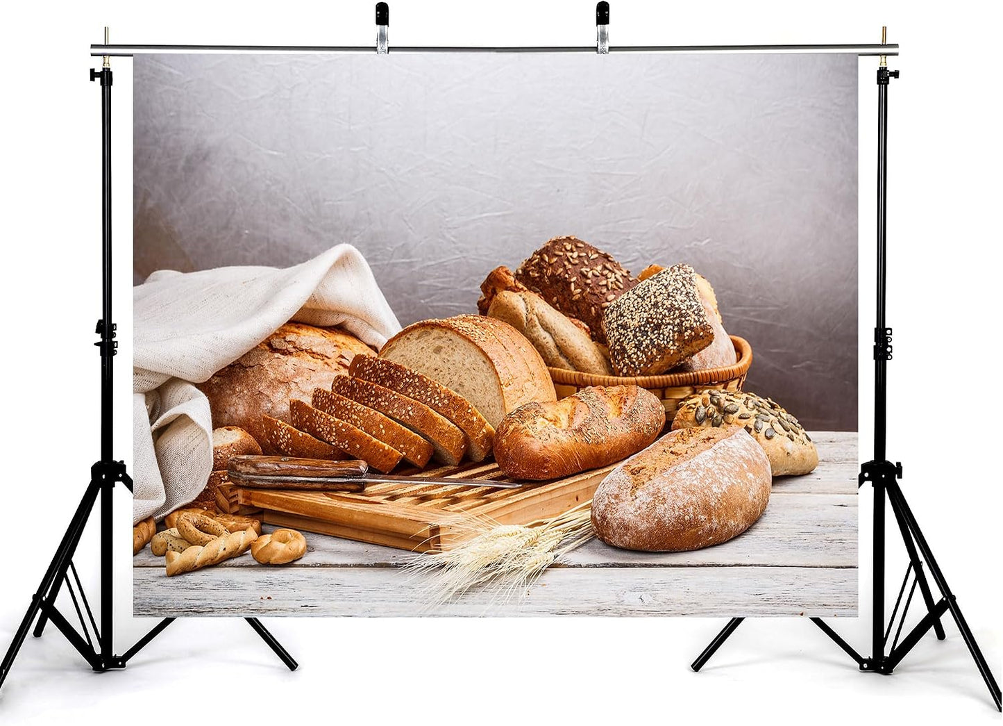 KeyWork 8x5ft Artisan Bread Assortment Backdrop Fresh Bakery Photography Background for Party Food Themed Gathering