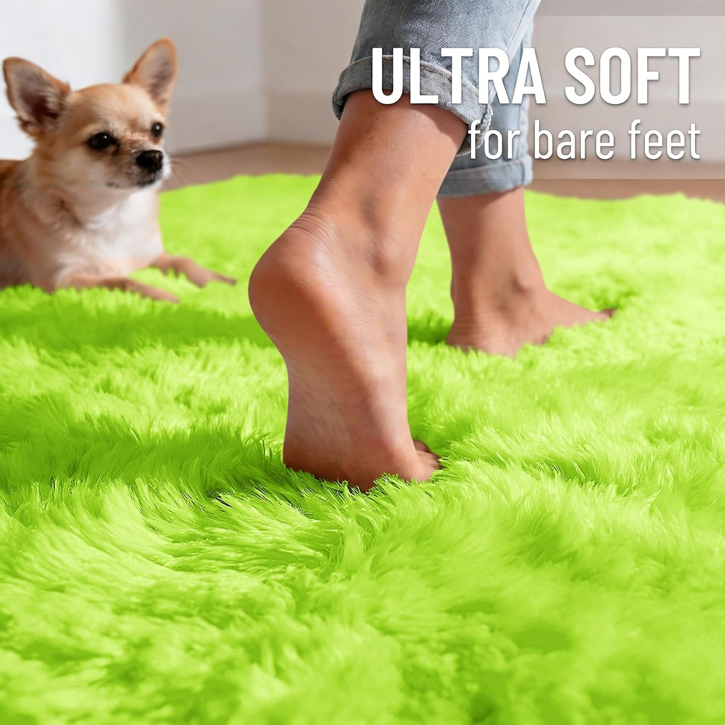 OLANLY Large Area Rug - Soft Fluffy Shaggy Carpet for Living Room & Bedroom | 8x10, Lime Green