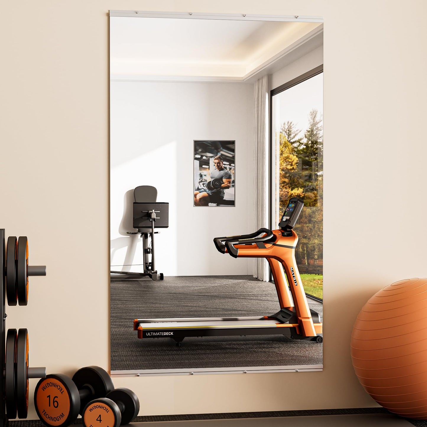 Keonjinn Home Gym Mirror, 60" x 36" Workout Mirrors for Home Gym, Frameless Tempered Glass, Full Body Wall Mirrors for Fitness Exercise, Yoga Room, Dance Studio, Garage