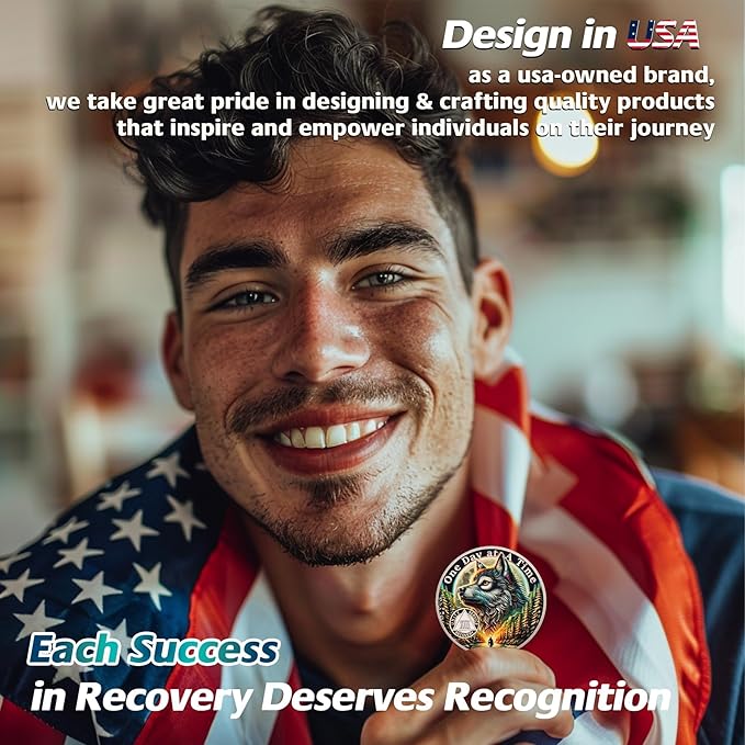 One Day at a Time 13 Year Sobriety Coin - Recovery Aurora Forest Wolf AA Coins - Addiction NA AA Chips and Medallions - Celebrate 1-30 Living Clean Narcotics Alcoholics Anonymous Gifts for Men Women