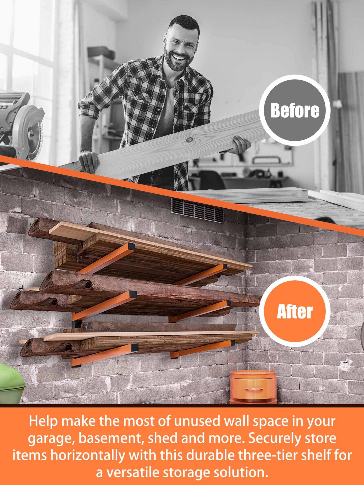 Caliee lumber Storage Rack Wall Mount, Heavy Duty Wood Storage Racks With 6-Level System Holds Up to 1400 lbs, Garage Shelf Wall Mount, Basement, Workshop, Rustproof & Space-Saving Design (4)