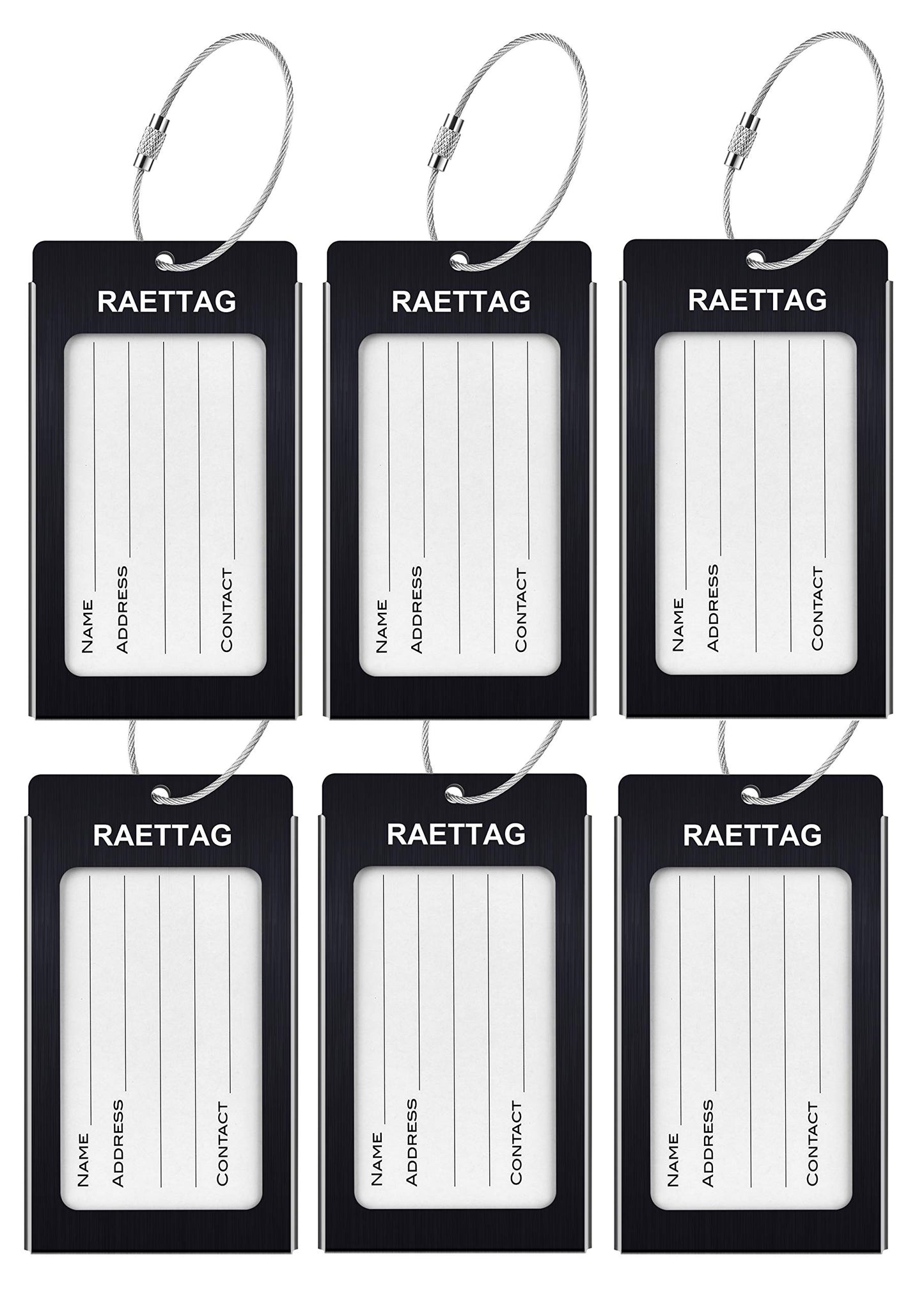 WeBravery Luggage Tags Metal Suitcase Tags Travel Bag ID Identifier Luggage Tag (Black 6-Pack)