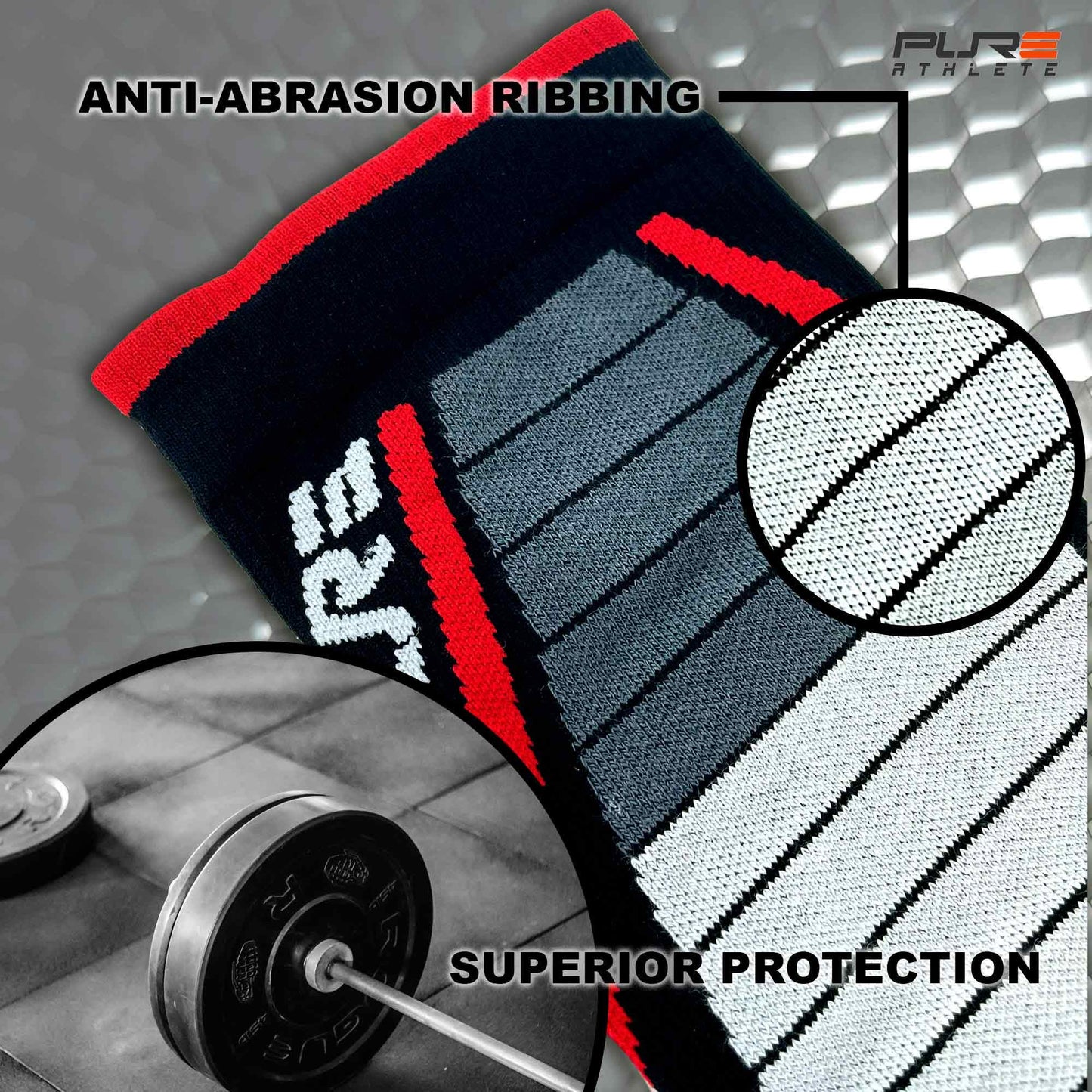 Pure Athlete Lifting Socks- Weightlifting Shin Guards, Deadlift Protector Compression Sock for Cross Training & Weightlift (Black/Red, Large)