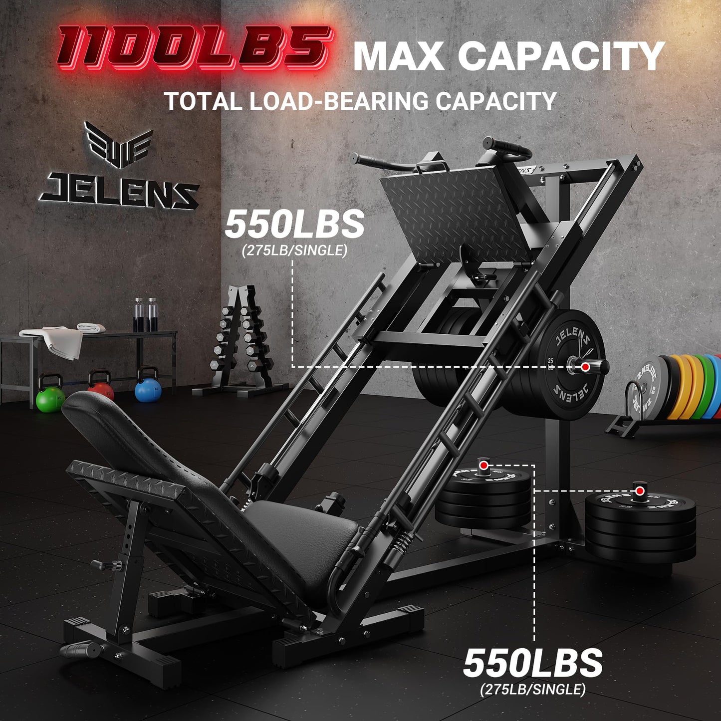 JELENS Leg Press Hack Squat Machine, Leg Machine for Home Gym with Linear Bearing, L11 Professional Adjustable Leg Exercise Machine, Lower Body Workout