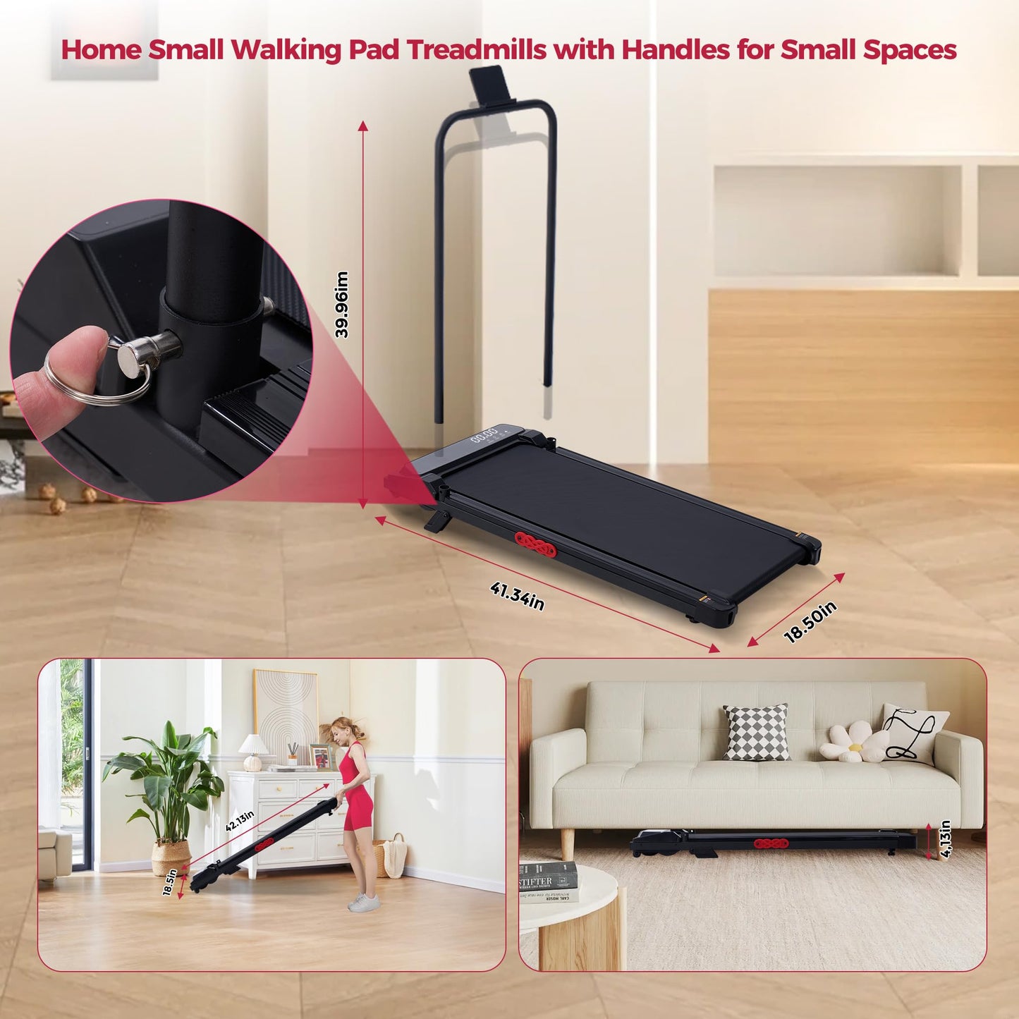 POTUPUS Walking Pad with Handle Bar and Incline, 3.0HP Under Desk Treadmill for Home Small Space, 0.6-7.6MPH Portable Walking Pad Treadmill with Handles, 350LBS, 2026 Upgrade