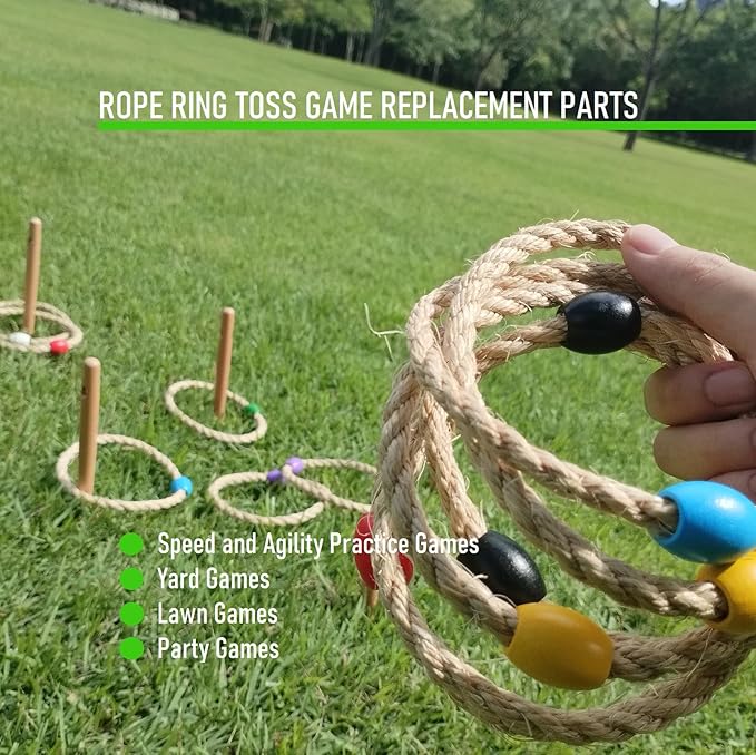 6 Pack Multicolor Sisal Rope Ring Toss Game Replacement Parts for Adults and Kids, Outdoor Toss Rings for Agility/Speed Practice and Yard Games and Lawn Games for Party (3 Colors-Red Yellow Blue)