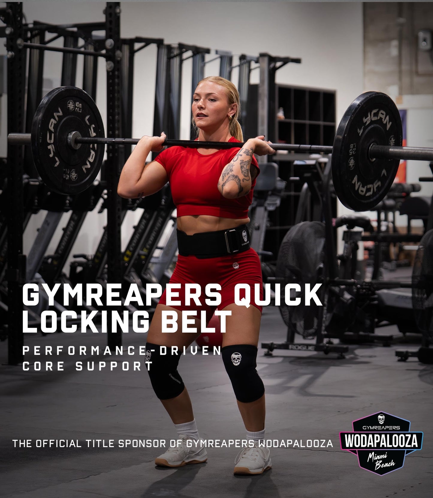 Gymreapers Quick Locking Weightlifting Belt for Bodybuilding, Powerlifting, Cross Training - 4 Inch Neoprene with Metal Buckle - Adjustable Olympic Lifting Back Support (Large, Black - Patch)