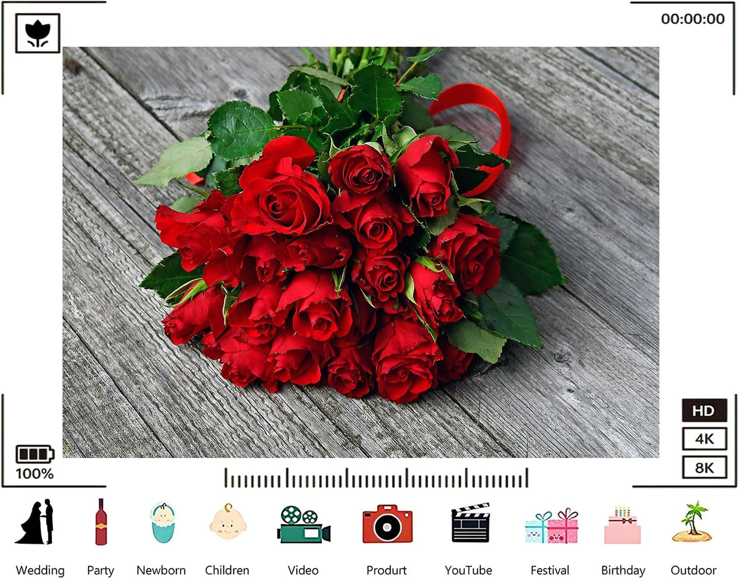 TryKid 5x3ft Romantic Red Rose Bouquet Backdrop Fresh Flower Gift Photography Background Valentine Day Wedding Party