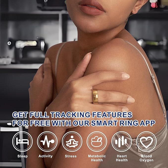 Smart Ring, Activity Trackers, Sleep Ring, Fitness Tracking, Stress Tracker, Heart Rate, Meditation, Temperature, Respiratory, No App Subscription, Women, Men, iOS, Android (Golden, 6)