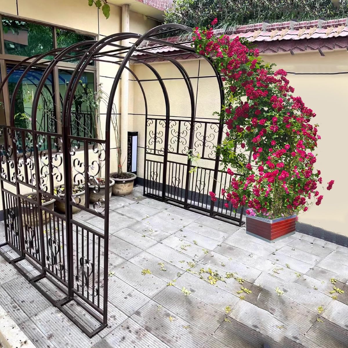 Hltzyzbl Garden Trellis Arbor Metal Arch Heavy Duty Roses Outdoor Arbour for Various Climbing Plant Easy-to-Assemble Stable W8.5ft X H7.5ft, W9.8ft X H7.5ft, W11ft X H7.5ft(White,W4.6ft)