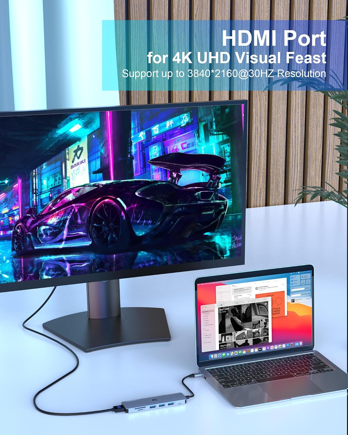 SUTOUG 6-in-1 4K 3.0/2.0 Type C Hub Docking Station with HDMI Adapter, USB Ports, SD/TF Card Reader, Dual Monitor Type