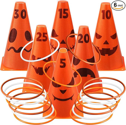Leitee 6 Sets Candy Corn Ring Toss Game Plastic Cones Ring Toss Combo Set Mini Traffic Cones Toss Game for Sports Training Garden Backyard Outdoor Activities