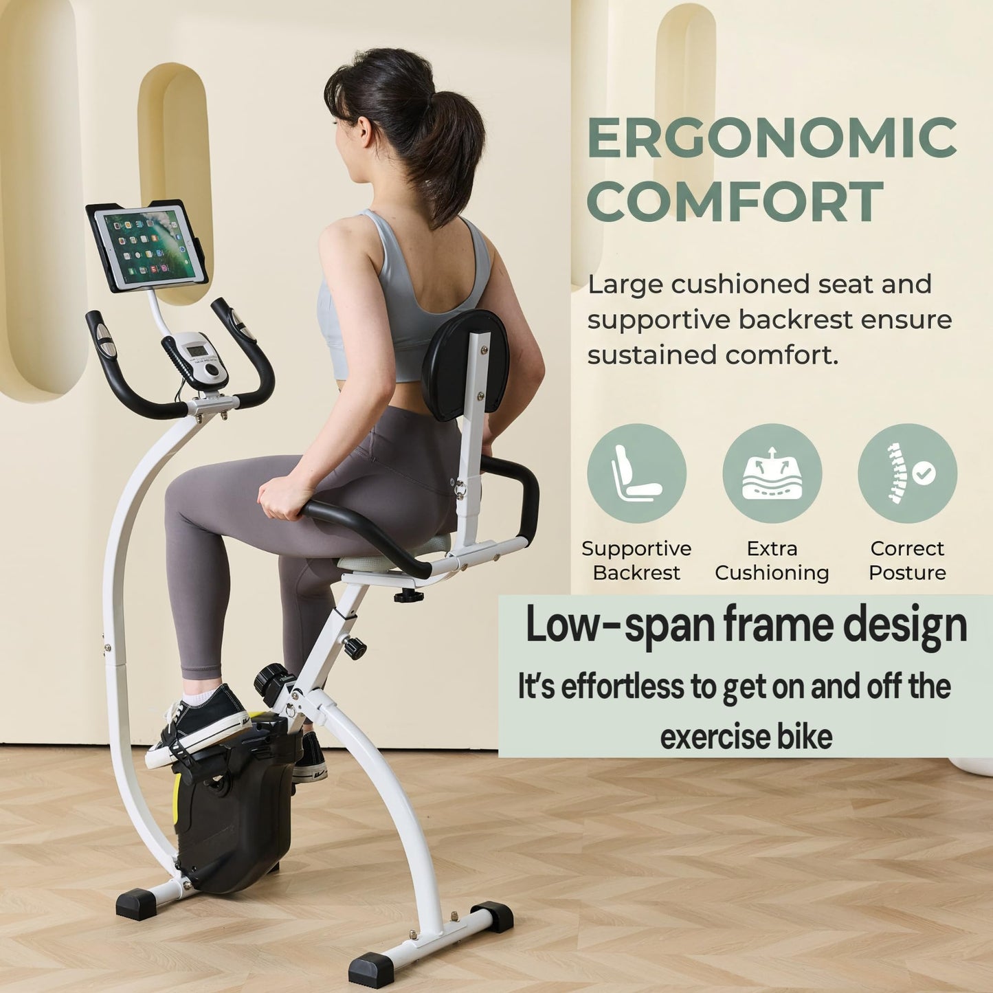 CUDOEEAI Ergonomic Recumbent Exercise Bike, Foldable Space-Saving, Quiet Magnetic Resistance, LCD Monitor & Tablet Holder for Indoor Cardio