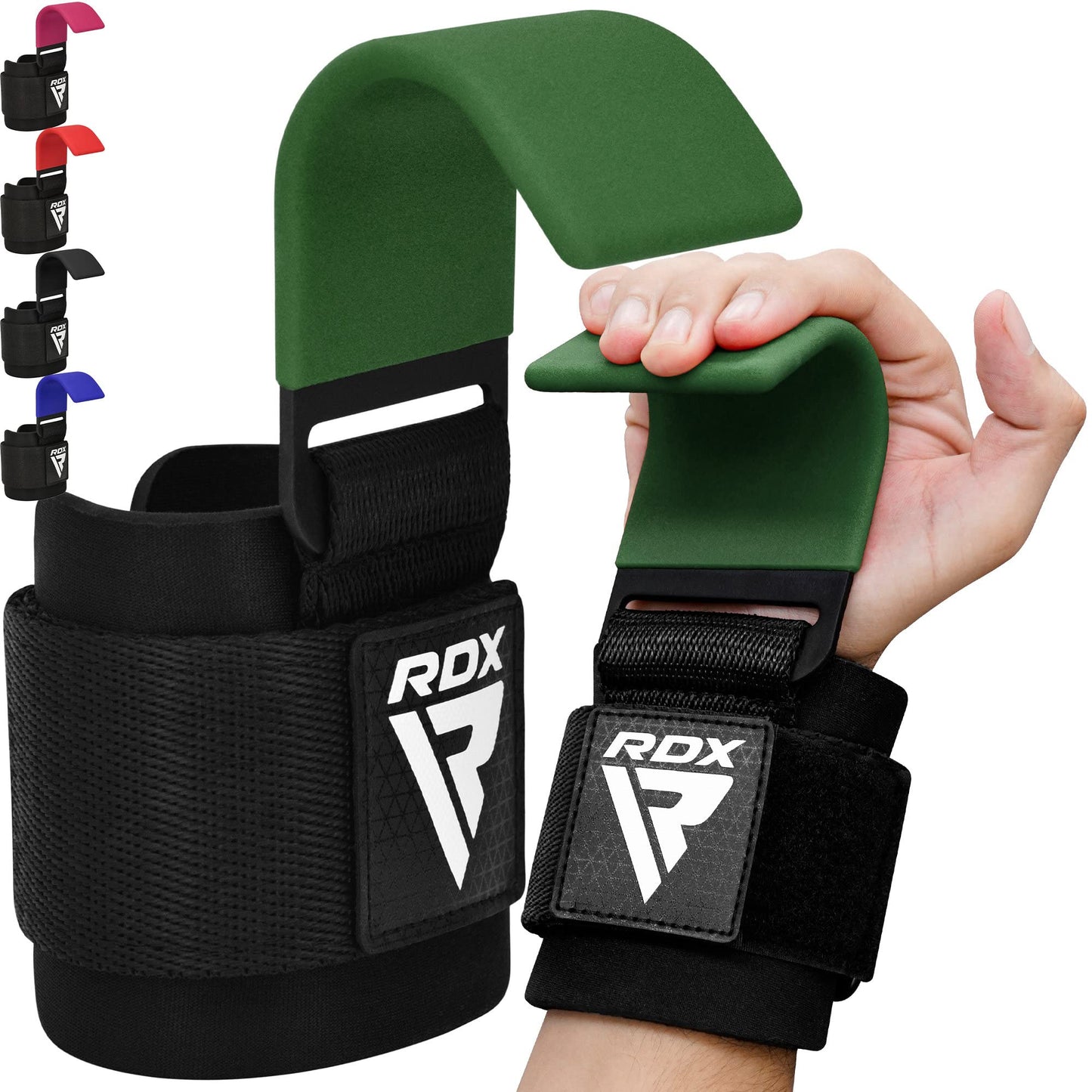 RDX Weight Lifting Hooks for Deadlifting (Pair) - 600Lbs Capacity - 8MM Neoprene Wrist Support Wraps - Grip Enhancer for Pull Ups Lat Pulldowns Rows - Adjustable Gym Workout Power Straps for Men Women