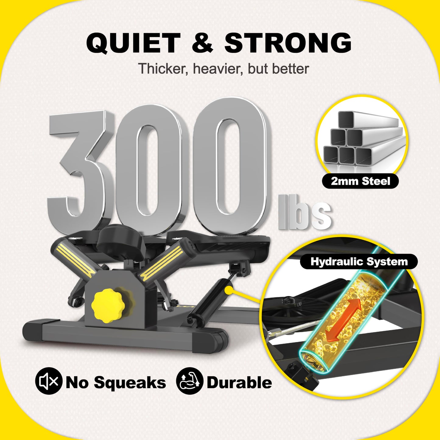 Silent 300LBS Mini Stepper Machine - Quiet Twist Stepper with Resistance Bands & LCD Monitor - Compact Home Gym Equipment for Full Body Workout