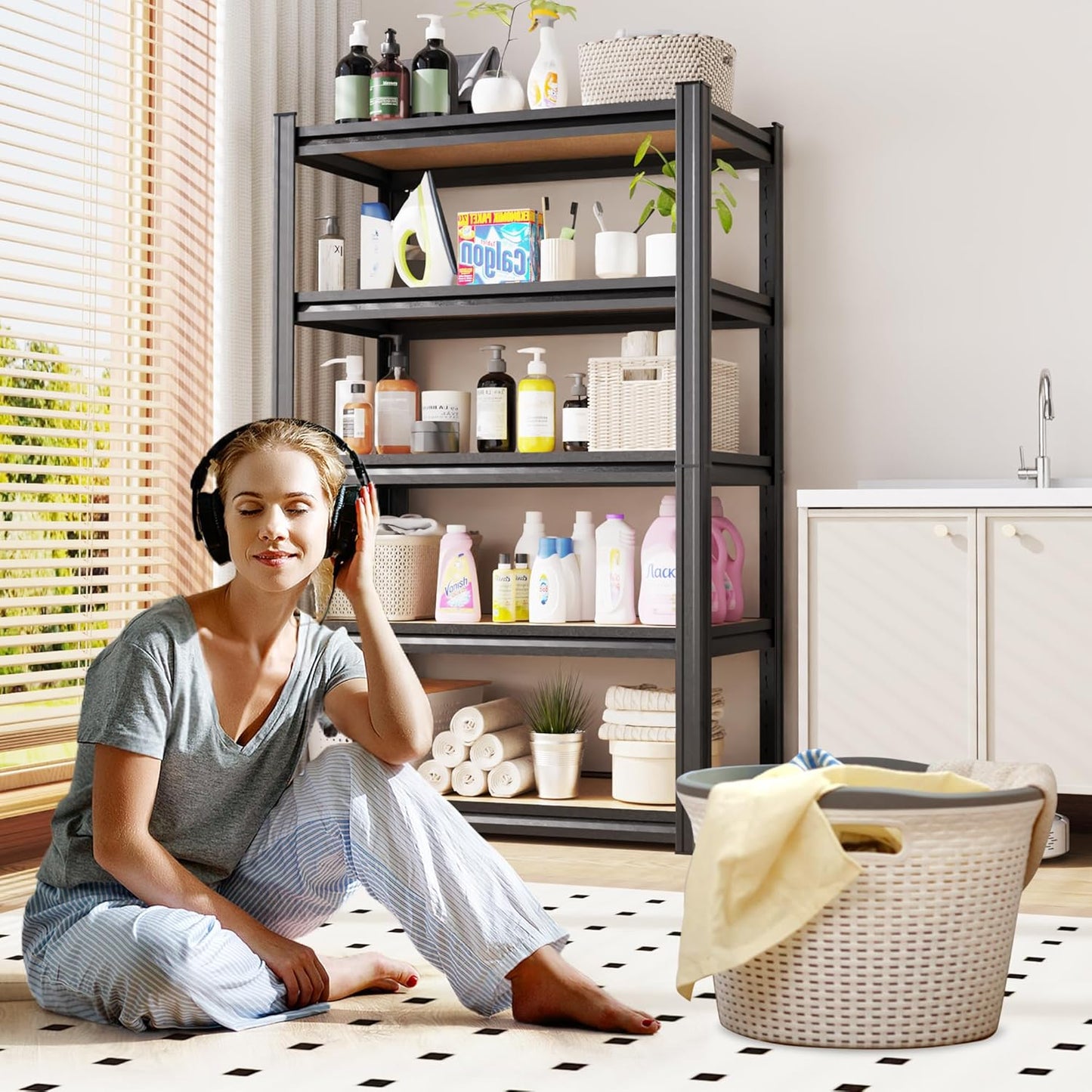 Skiennix 5-Tier Heavy Duty Metal Garage Shelving - Adjustable Steel Rack Units | 71" H x 28" W x 12" D for Home & Industrial Use